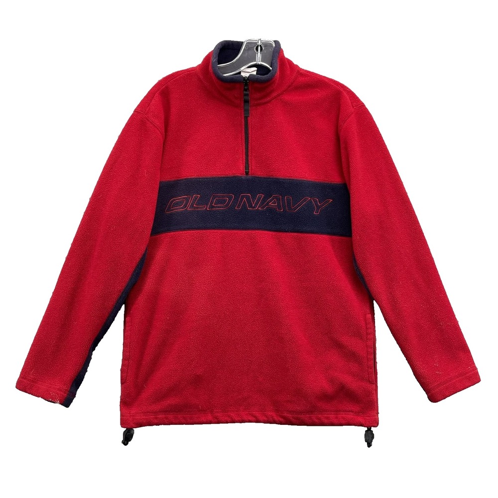 Vintage Old Navy 1/4 Zip Fleece Pullover 15 Red Blue Retro Sportswear Athleisure